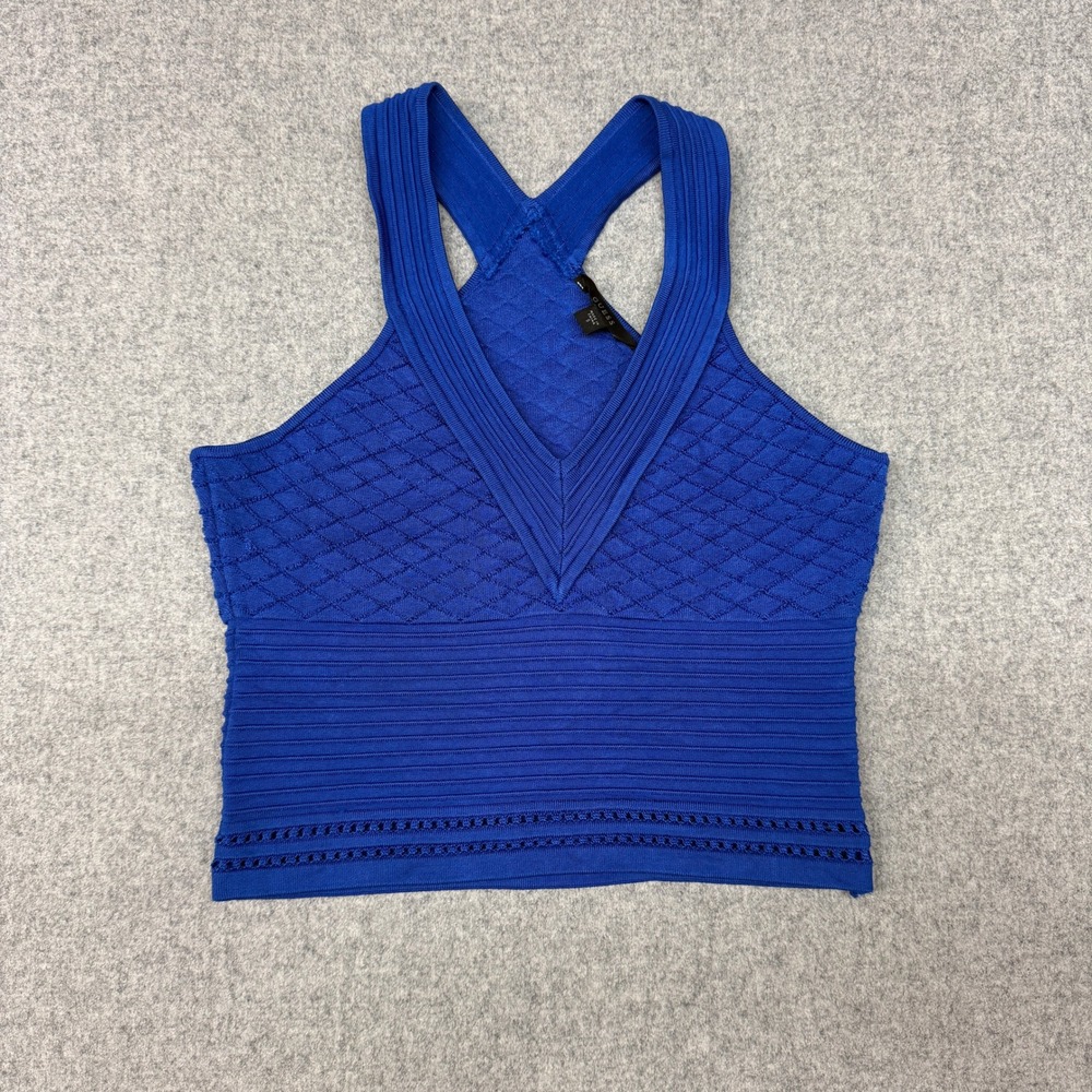 Guess | Knit Sleeveless Top | S | Blue | Quilted Ribbed V-Neck Racerback Top